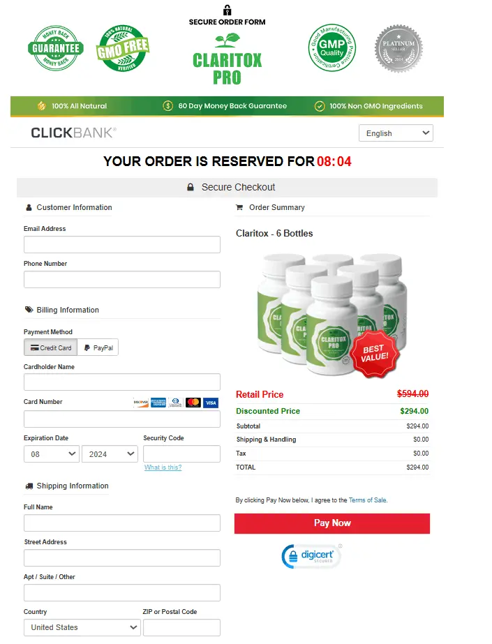 Claritox Pro Order Form